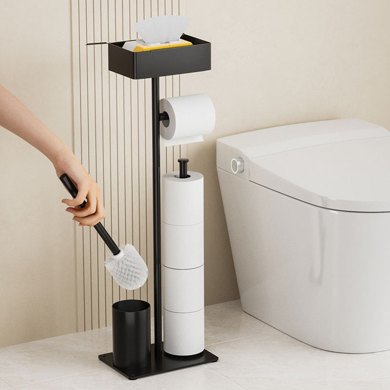 Freestanding Toilet Brush and Holder Set with Paper Roll Holder, Black