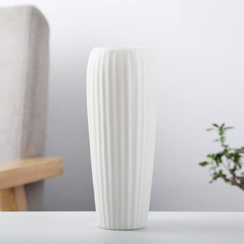 White Vase for Living Room – Handmade Polished Ceramic | Slim Tall Design | 3 Styles