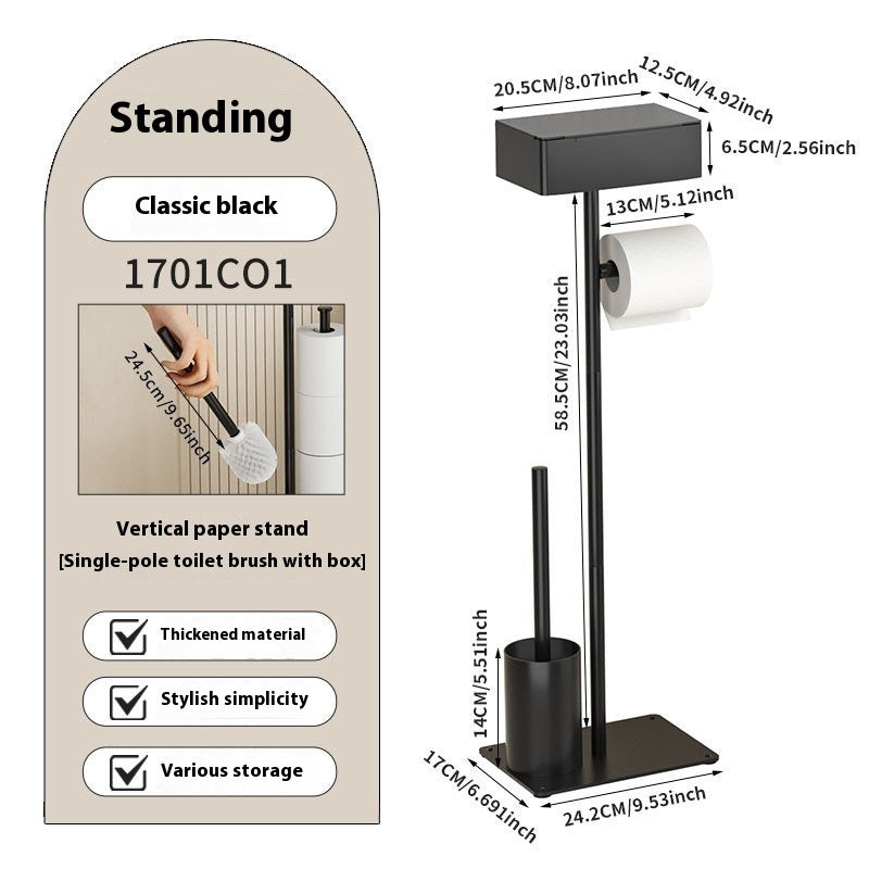 Freestanding Toilet Brush and Holder Set with Paper Roll Holder, Black