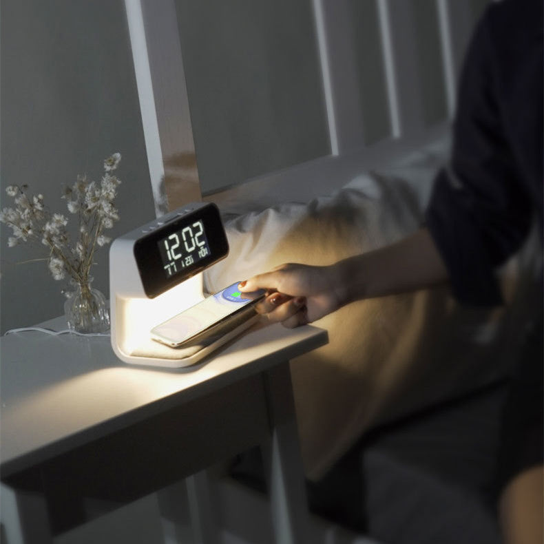 Creative 3 In 1 Bedside Wireless Lamp Charging LCD Screen Alarm Clock  Wireless Phone Charger