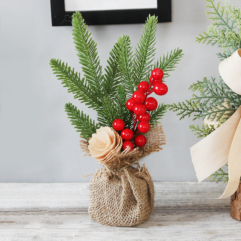 Christmas Tree Ornaments Wrought Iron Small Artificial Potted Mini Christmas Decor