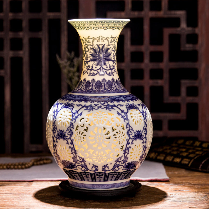Decorative Hollow Ceramic Vase with Mosaic Design - Modern Table Centerpiece