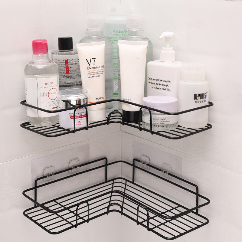 Metal Corner Shower Shelf - No Drill Iron Bathroom Corner Caddy | Black and White