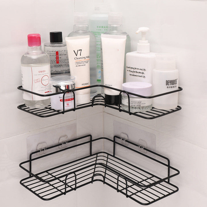 Metal Corner Shower Shelf - No Drill Iron Bathroom Corner Caddy | Black and White