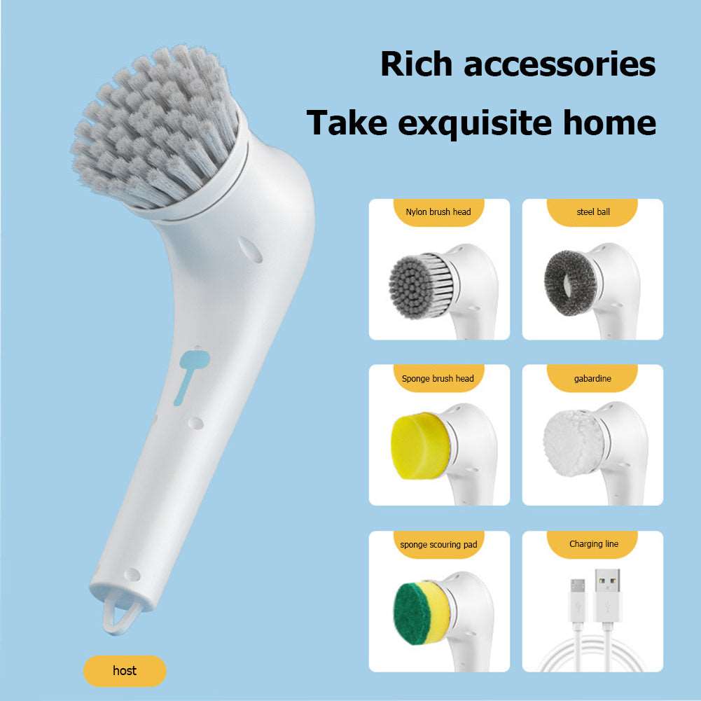 Electric Cleaning Brush with 5 Heads – Handheld Dishwashing & Tile Scrubber