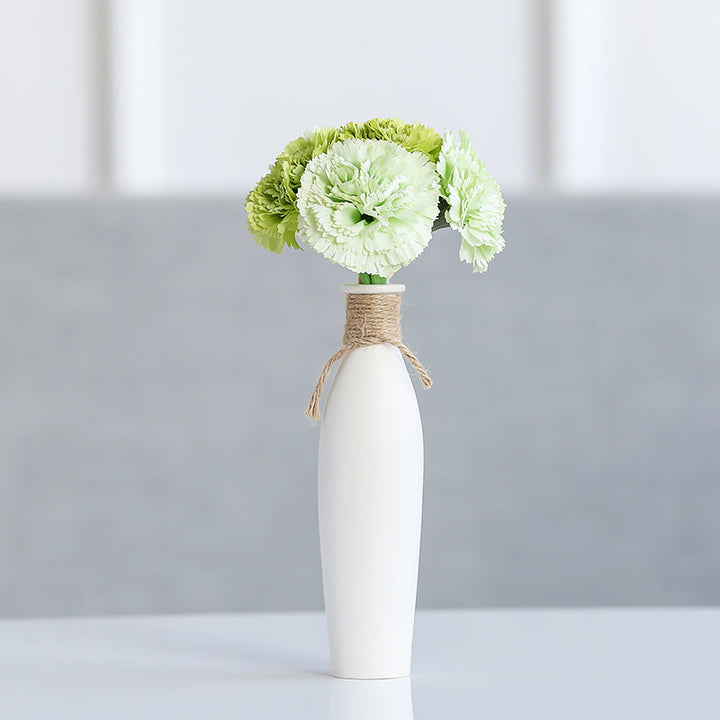 Ceramic Vase with Artificial Flowers Set – 8 Piece Bundle | White Modern Vase & 6 Flower Bunches