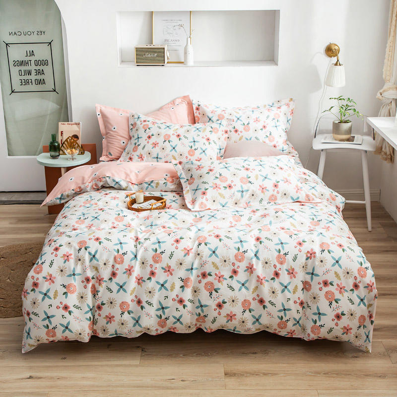Splendas Floral Cotton Bed Linen Set Soft Breathable 4-Piece Duvet Cover | Twin Queen King