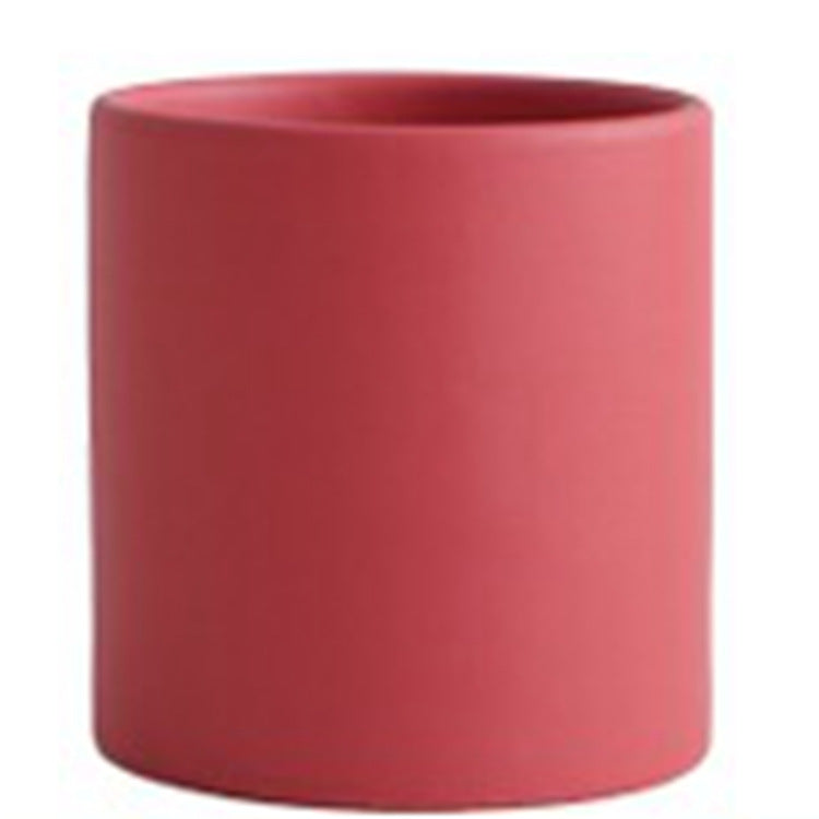 Nordic Colorful Ceramic Cylindrical Shape Flower Pot With Hole Tray