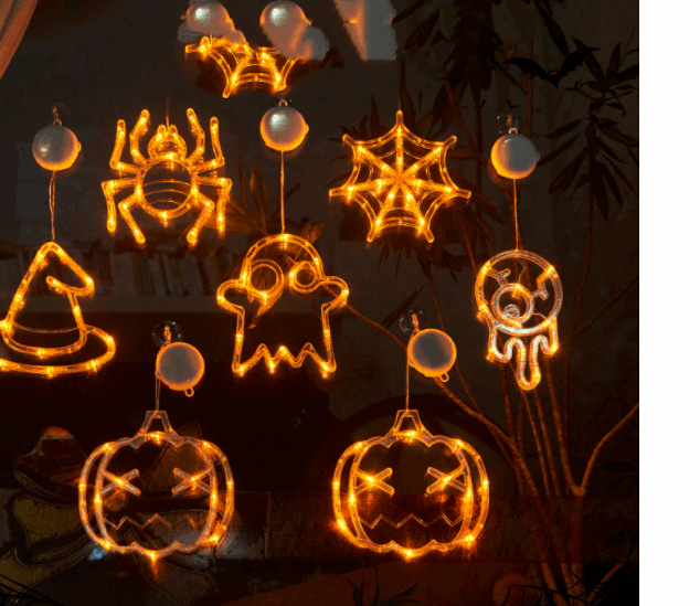 Halloween Window Hanging LED Lights – Spider, Pumpkin & Ghost Decorative Party Lights