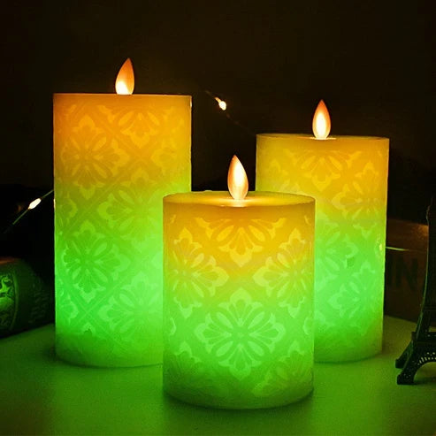 18-Key Electronic Candle LED Lamp with Hollow Pattern for Home Decoration