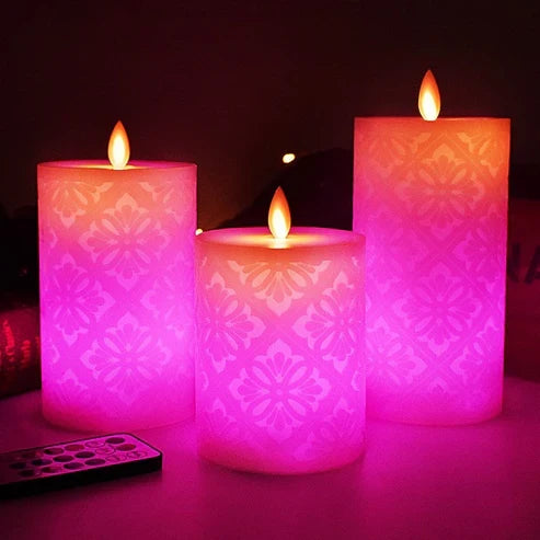 18-Key Electronic Candle LED Lamp with Hollow Pattern for Home Decoration