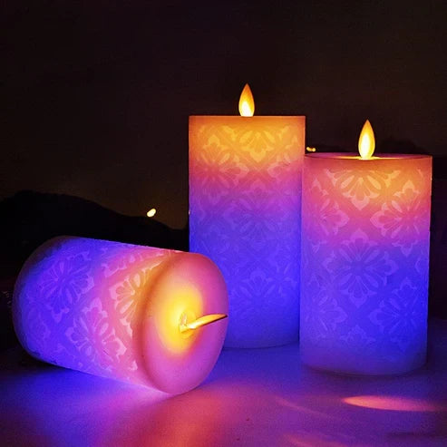 18-Key Electronic Candle LED Lamp with Hollow Pattern for Home Decoration