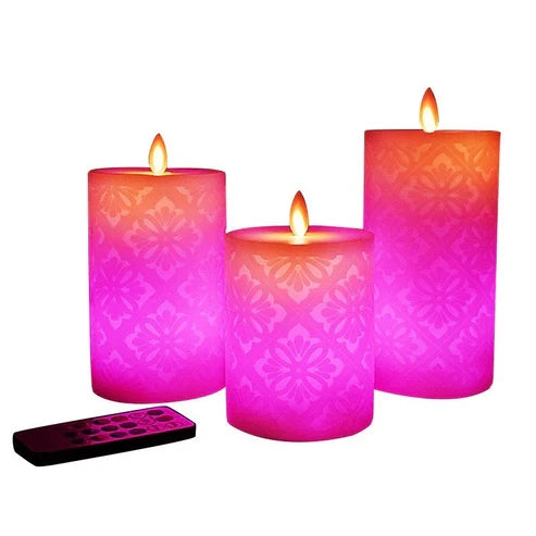 18-Key Electronic Candle LED Lamp with Hollow Pattern for Home Decoration