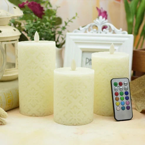18-Key Electronic Candle LED Lamp with Hollow Pattern for Home Decoration