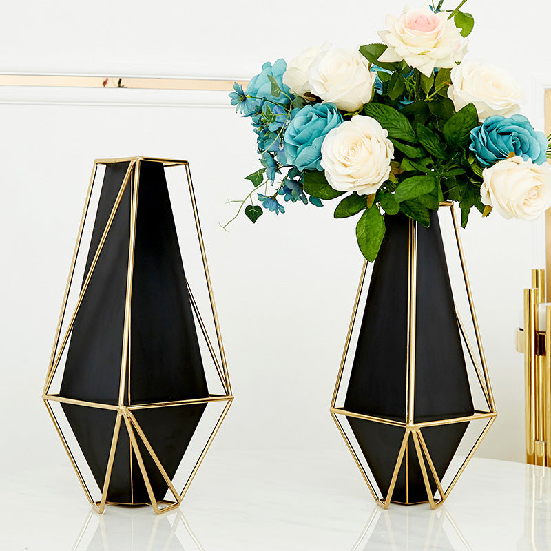 Geometric Metal Vase – Retro Iron Electroplated | European Style Home Decor | 2 Sizes