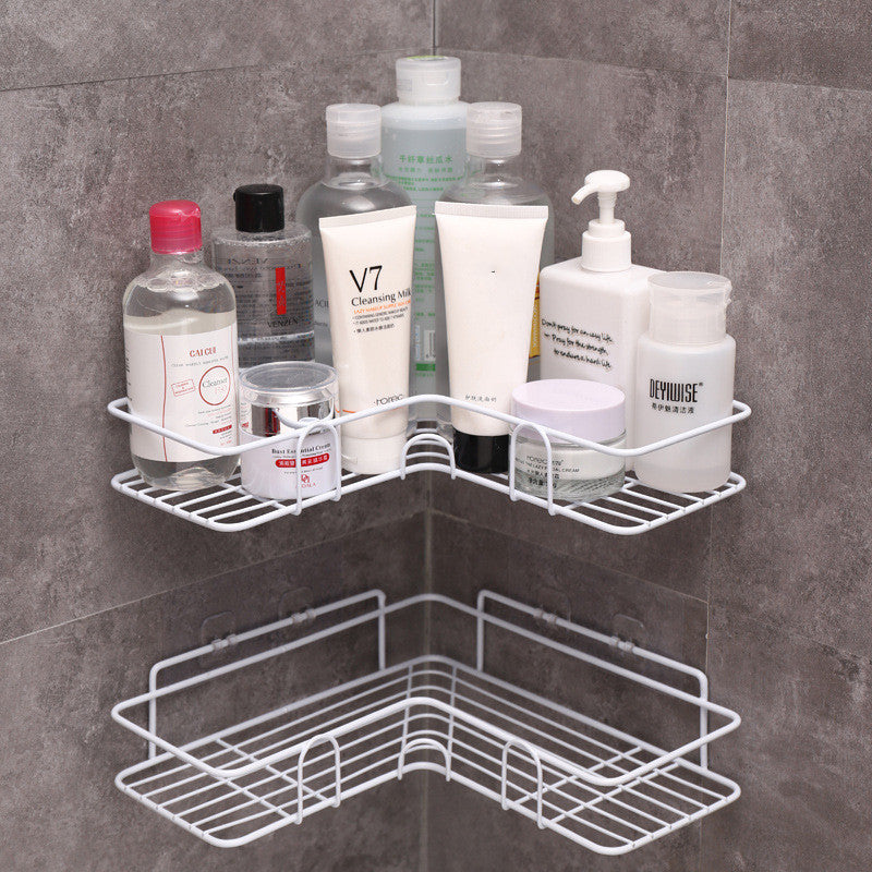 Metal Corner Shower Shelf - No Drill Iron Bathroom Corner Caddy | Black and White