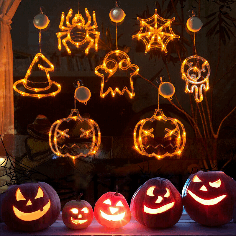 Halloween Window Hanging LED Lights – Spider, Pumpkin & Ghost Decorative Party Lights