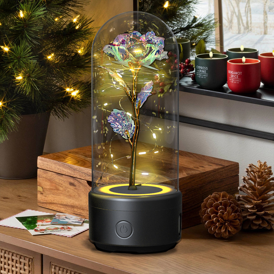 Luminous Rose Night Light & Speaker – Romantic Flower Lamp Gift for Her