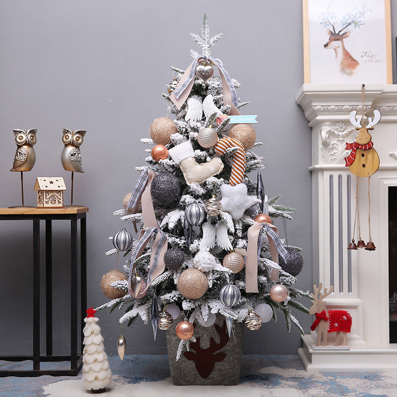Snow Flocked Christmas Tree Pre-Decorated Hinged Tree with Star Ornaments Eco-Friendly