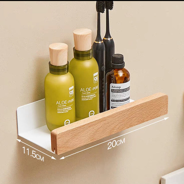 Solid Wood Bathroom Shelf No Drill - Floating Wall Shelf | 4 Sizes | Black and White