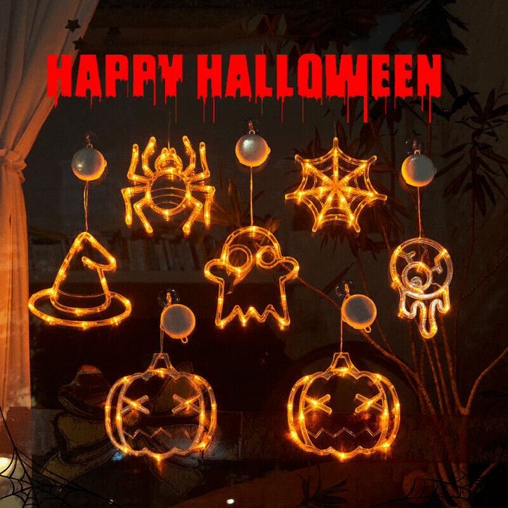 Halloween Window Hanging LED Lights – Spider, Pumpkin & Ghost Decorative Party Lights