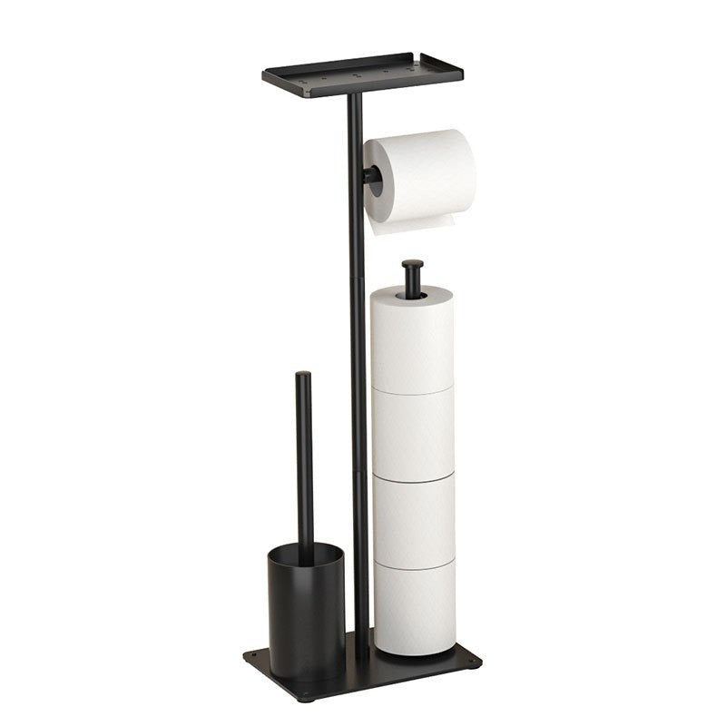 Freestanding Toilet Brush and Holder Set with Paper Roll Holder, Black