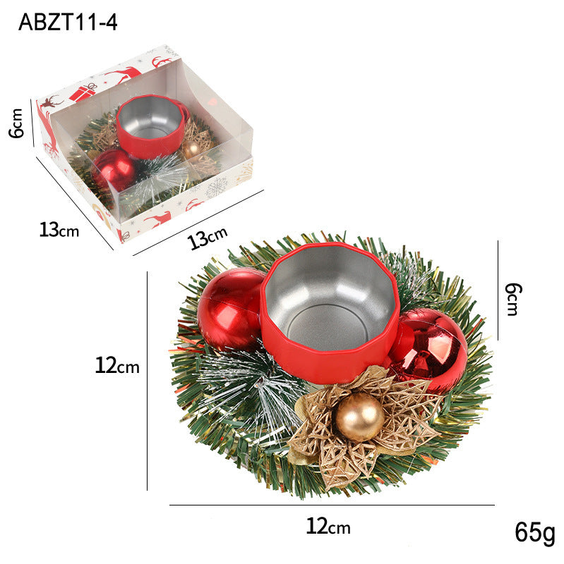 Christmas Candle Holder With Metal Wreath Artificial Pinball Pinecone