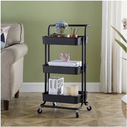 Simple Kitchen Organizer Shelf 3 Tier Living Room Storage Trolley Cart