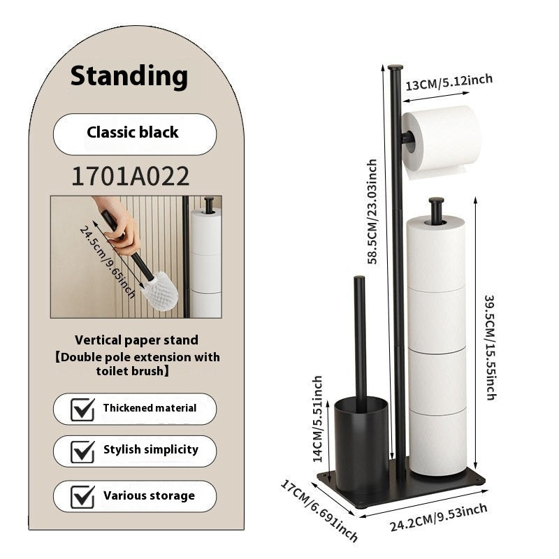 Freestanding Toilet Brush and Holder Set with Paper Roll Holder, Black