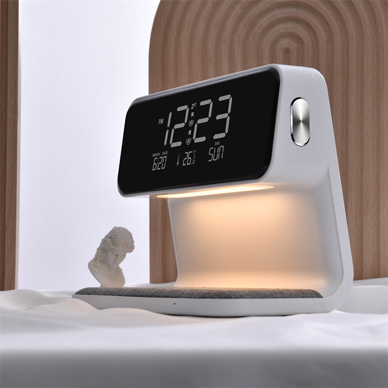 Creative 3 In 1 Bedside Wireless Lamp Charging LCD Screen Alarm Clock  Wireless Phone Charger