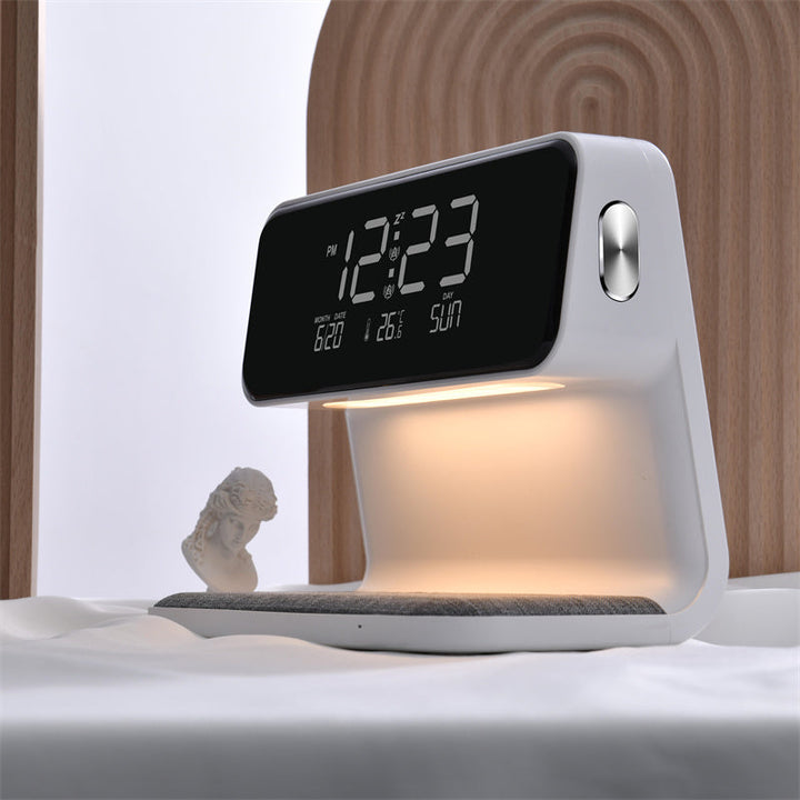 Creative 3 In 1 Bedside Wireless Lamp Charging LCD Screen Alarm Clock  Wireless Phone Charger