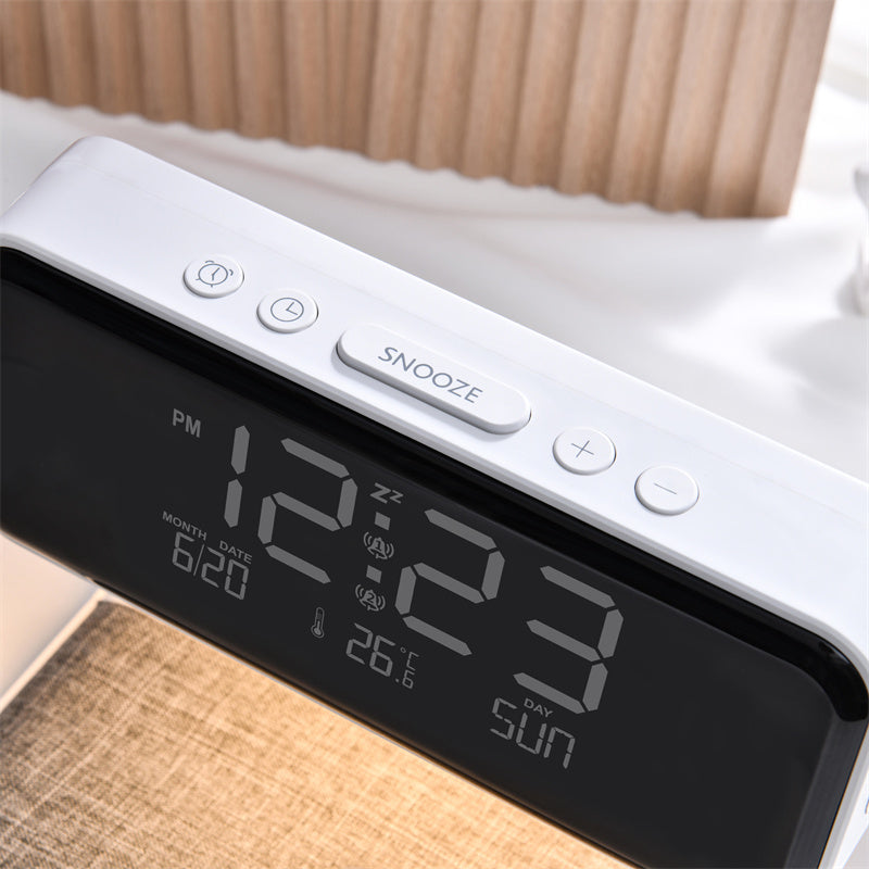 Creative 3 In 1 Bedside Wireless Lamp Charging LCD Screen Alarm Clock  Wireless Phone Charger