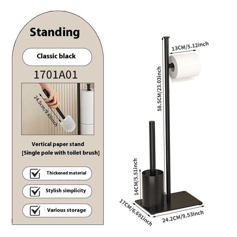 Freestanding Toilet Brush and Holder Set with Paper Roll Holder, Black
