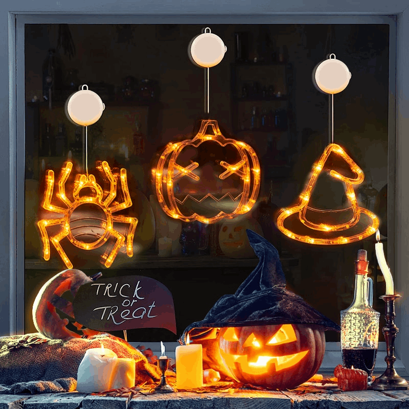 Halloween Window Hanging LED Lights – Spider, Pumpkin & Ghost Decorative Party Lights