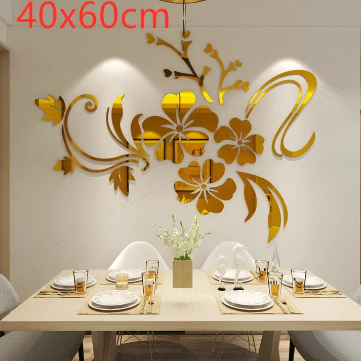 3D Acrylic Flower Wall Stickers Moisture Proof Mirror Decal for Living Room Decor