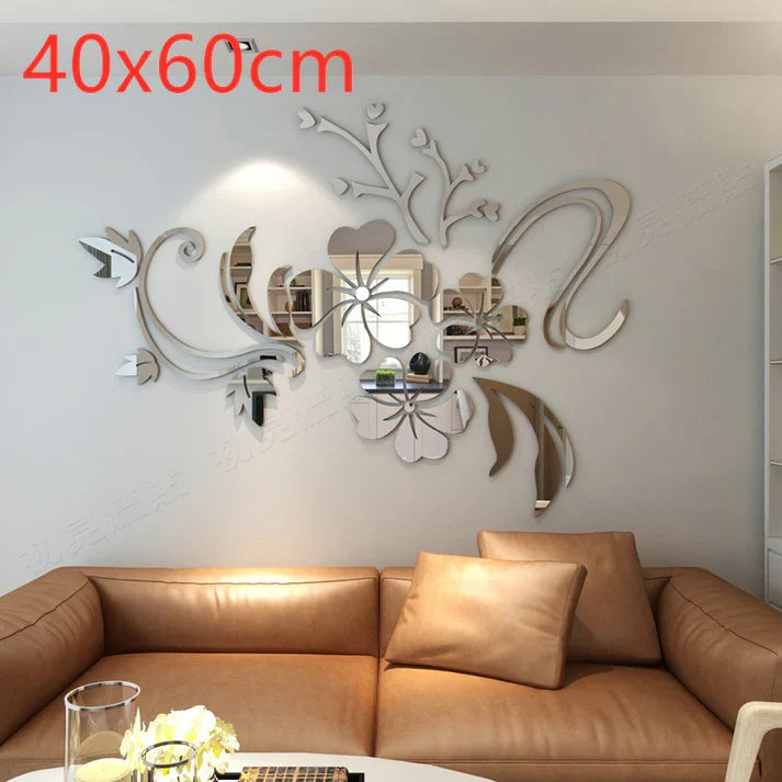 3D Acrylic Flower Wall Stickers Moisture Proof Mirror Decal for Living Room Decor