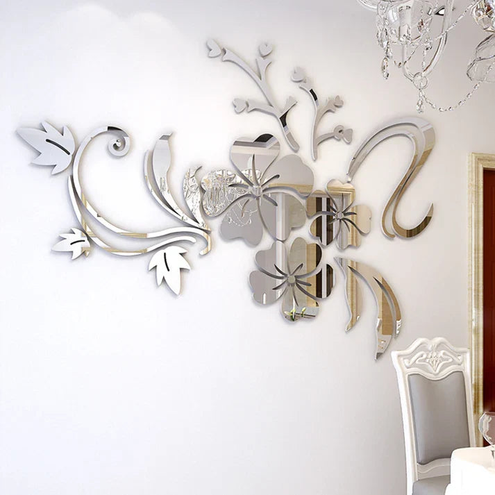 3D Acrylic Flower Wall Stickers Moisture Proof Mirror Decal for Living Room Decor