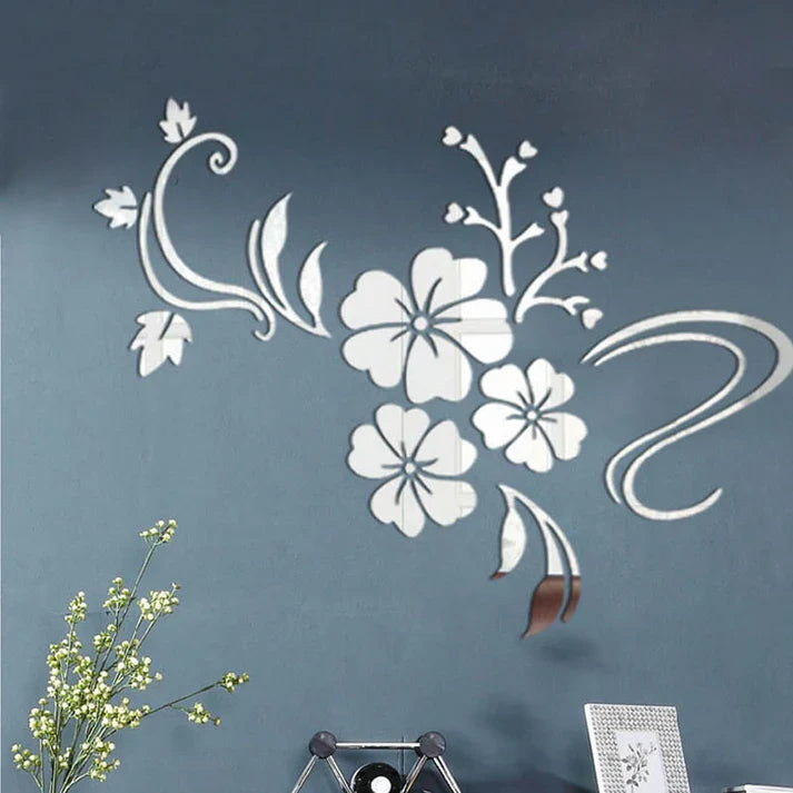 3D Acrylic Flower Wall Stickers Moisture Proof Mirror Decal for Living Room Decor