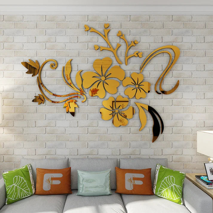 3D Acrylic Flower Wall Stickers Moisture Proof Mirror Decal for Living Room Decor