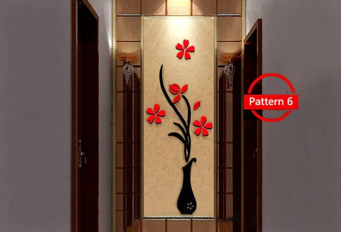 D Acrylic Vase Wall Sticker Moisture Proof Decorative Flower Wall Decal for Living Room
