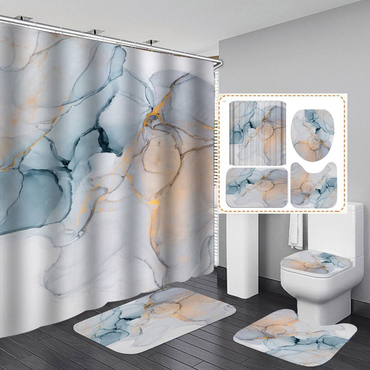 3D Shower Curtain Set with Anti Slip Bath Mat Modern Polyester 6 Sizes