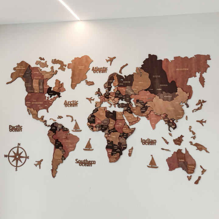 3D World Map Wall Art Large Wooden Map Wall Decoration 4 Sizes