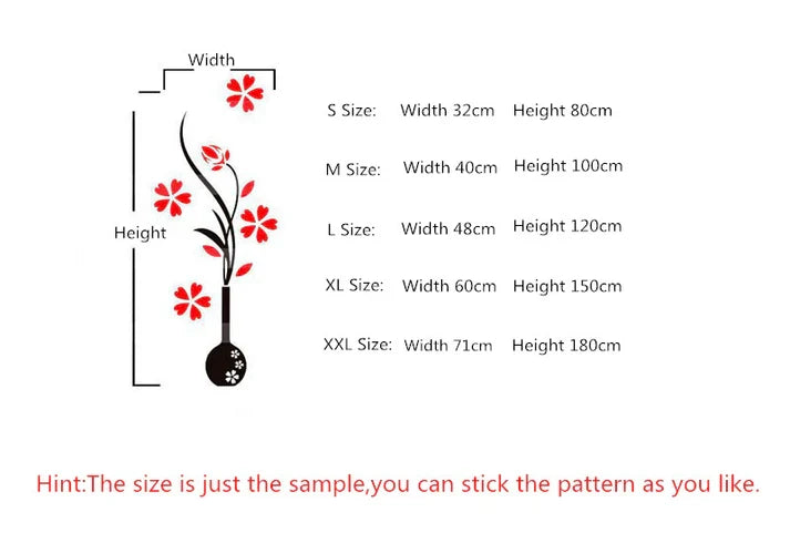 D Acrylic Vase Wall Sticker Moisture Proof Decorative Flower Wall Decal for Living Room