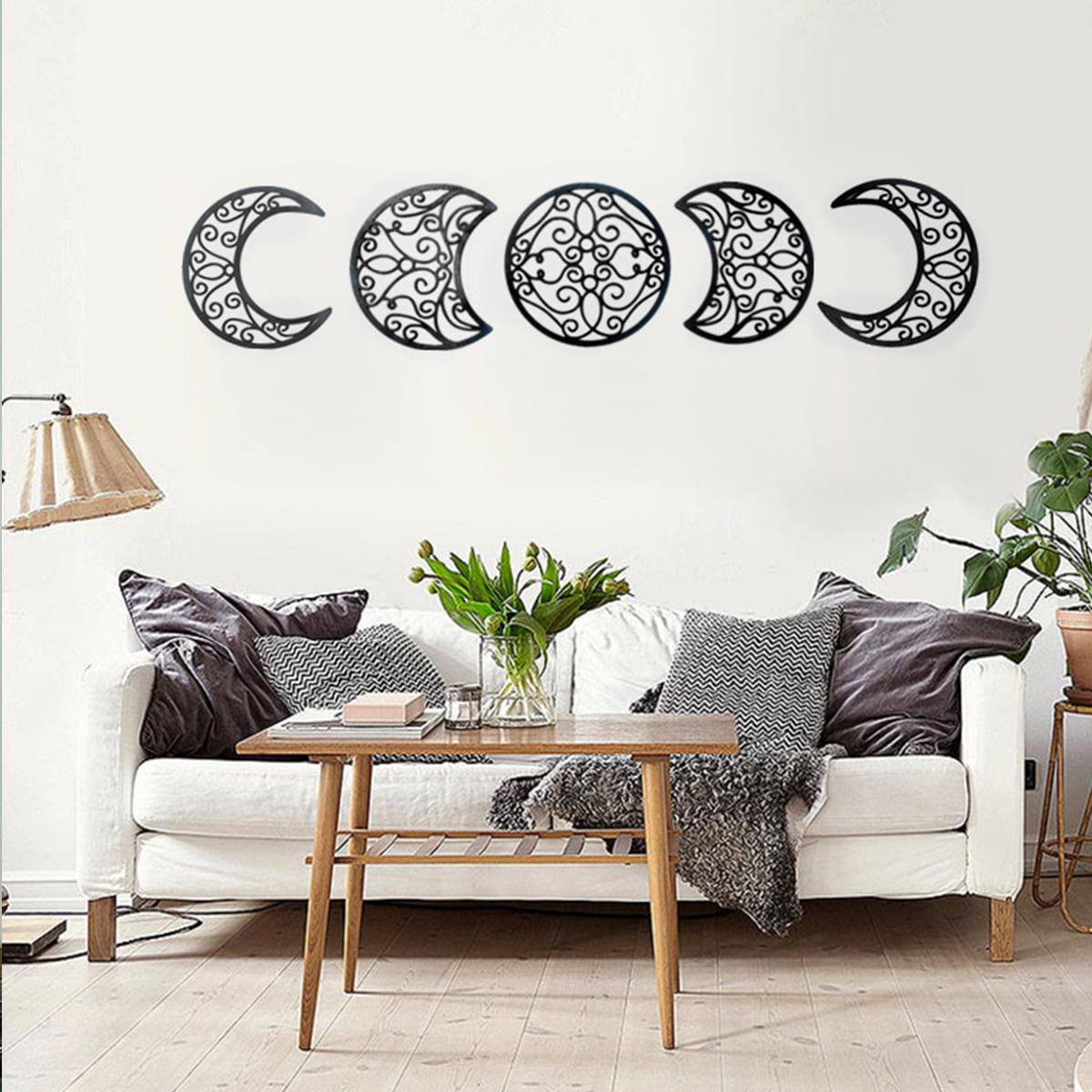 BUTORY 5Pcs Hollow Moon Phases Wall Art