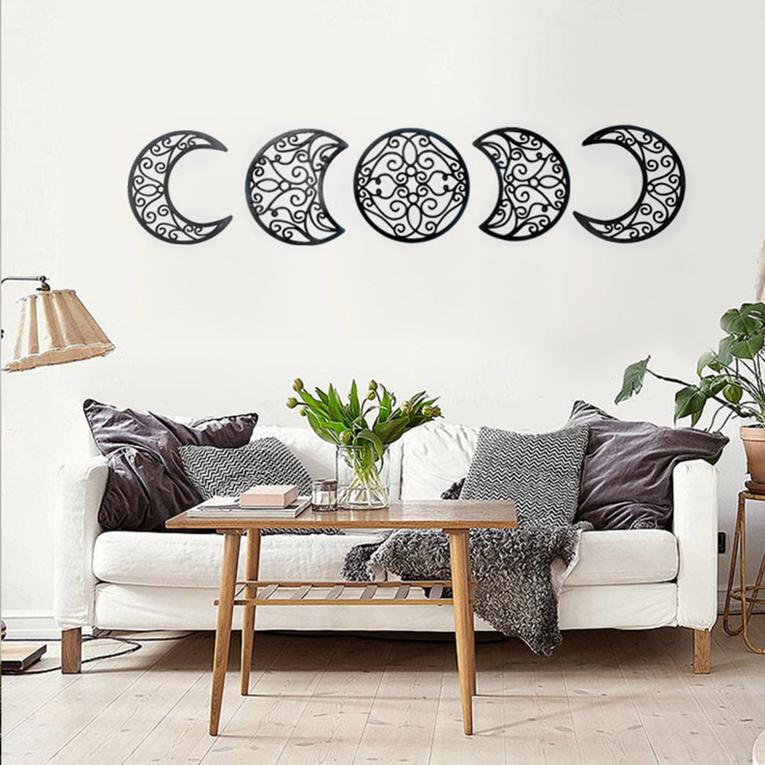 BUTORY 5Pcs Hollow Moon Phases Wall Art