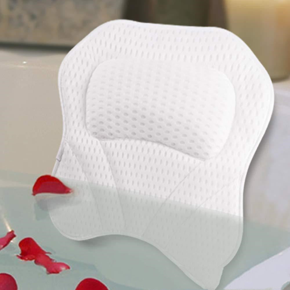 4D Mesh Bathtub Pillow with 7 Suction Cups - Spa Bath Pillow for Neck and Back Support