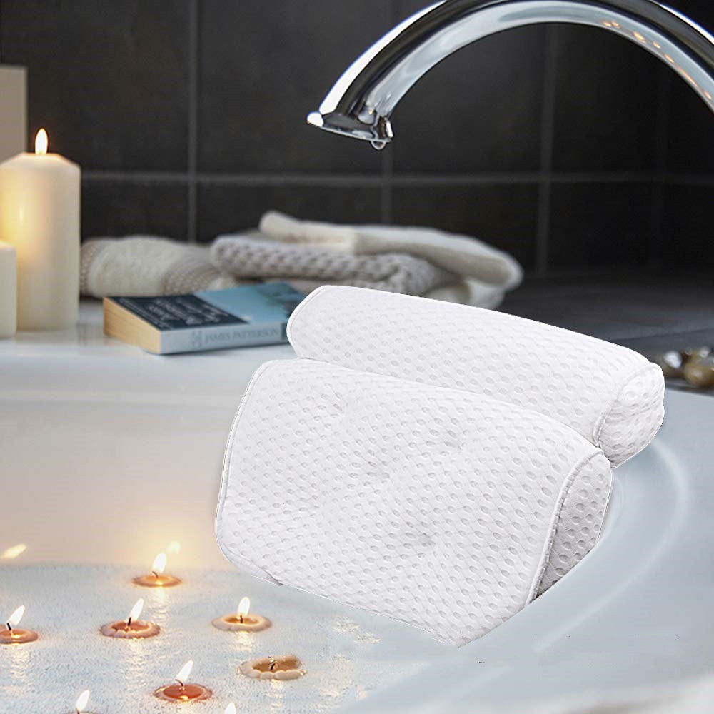 4D Mesh Bathtub Pillow with 7 Suction Cups - Spa Bath Pillow for Neck and Back Support