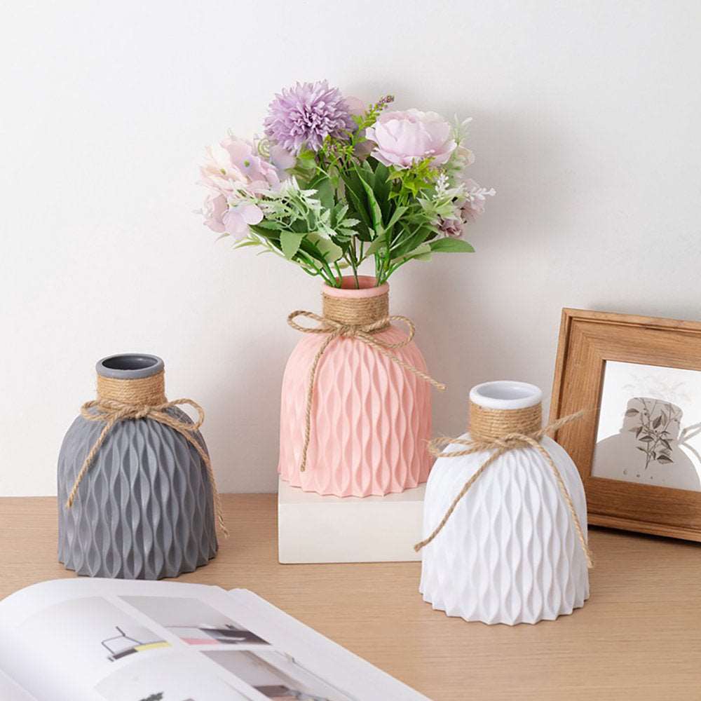 Nordic Style Plastic Faux Striped Rustic Vase