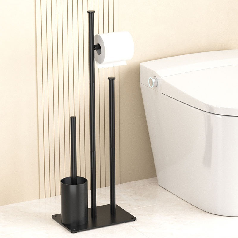 Freestanding Toilet Brush and Holder Set with Paper Roll Holder, Black