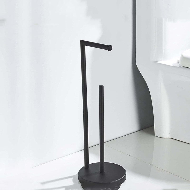 Standing Toilet Paper Holder with Extra Roll Storage, Stainless Steel, Matte Black